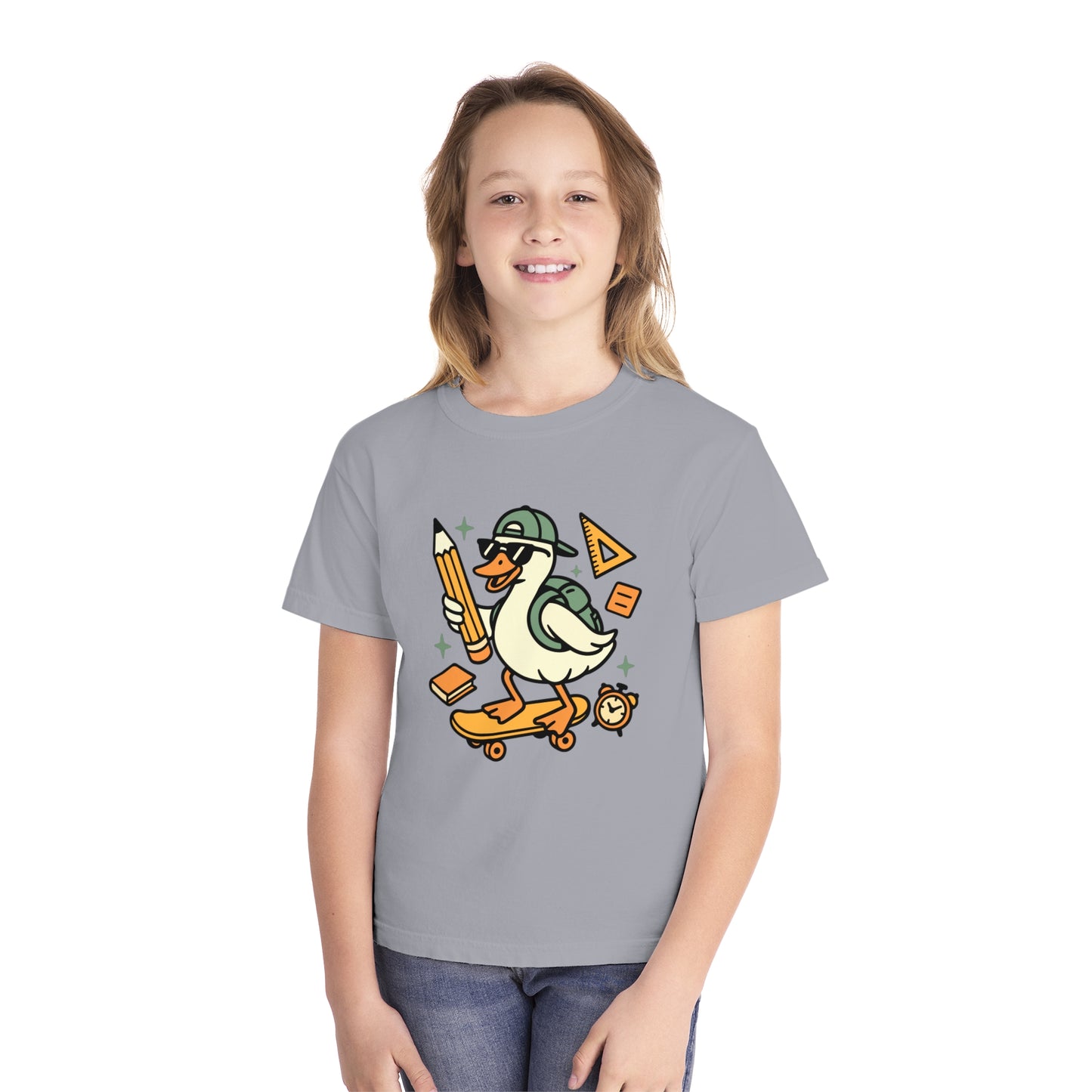 Skateboard Duck Youth Tee, Fun Kids Graphic T-Shirt, Quirky Animal Shirt, Back to School Fashion, Gifts for Young Creatives