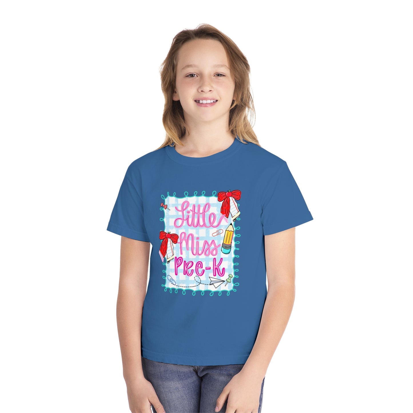 Little Miss Pre-K Youth Midweight Tee, Fun Kids T-Shirt, Preschool Shirt, Cute Back-to-School Top, Birthday Gift for Girls
