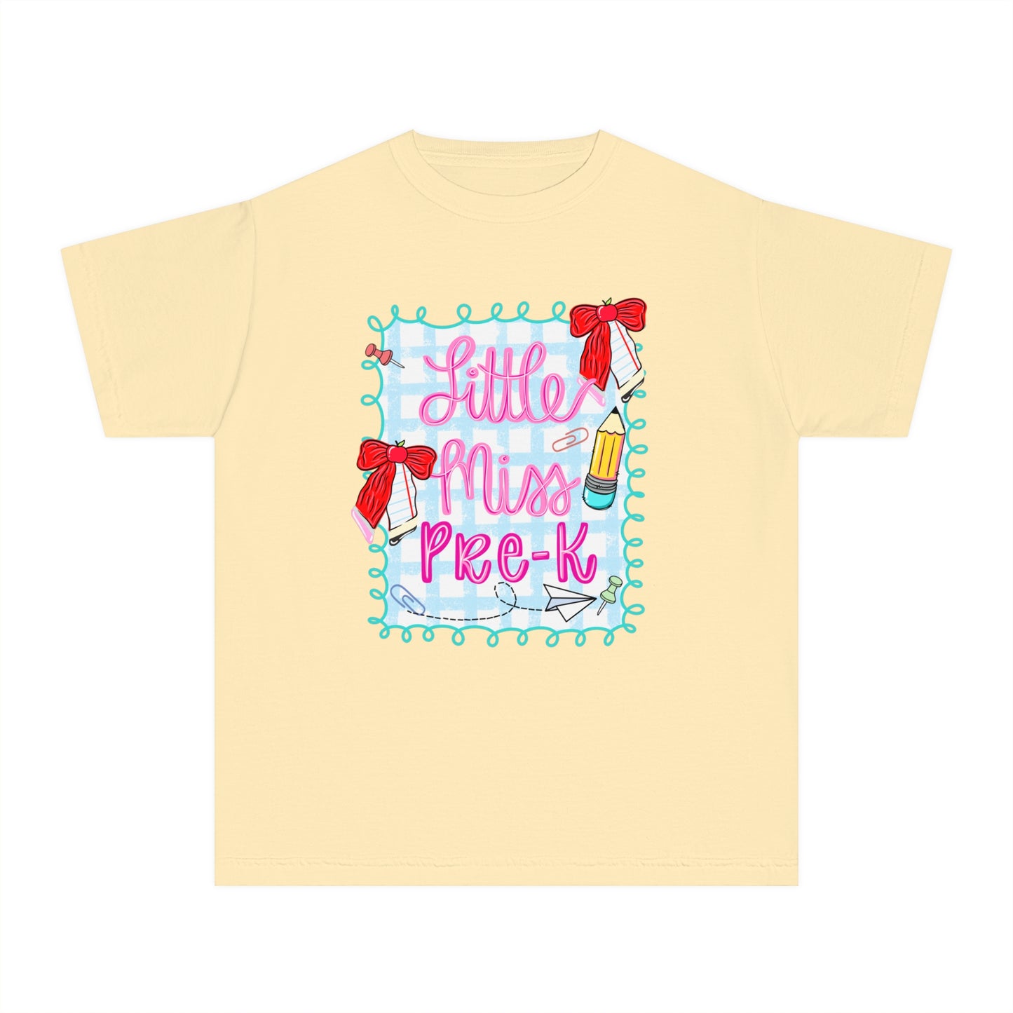 Little Miss Pre-K Youth Midweight Tee, Fun Kids T-Shirt, Preschool Shirt, Cute Back-to-School Top, Birthday Gift for Girls
