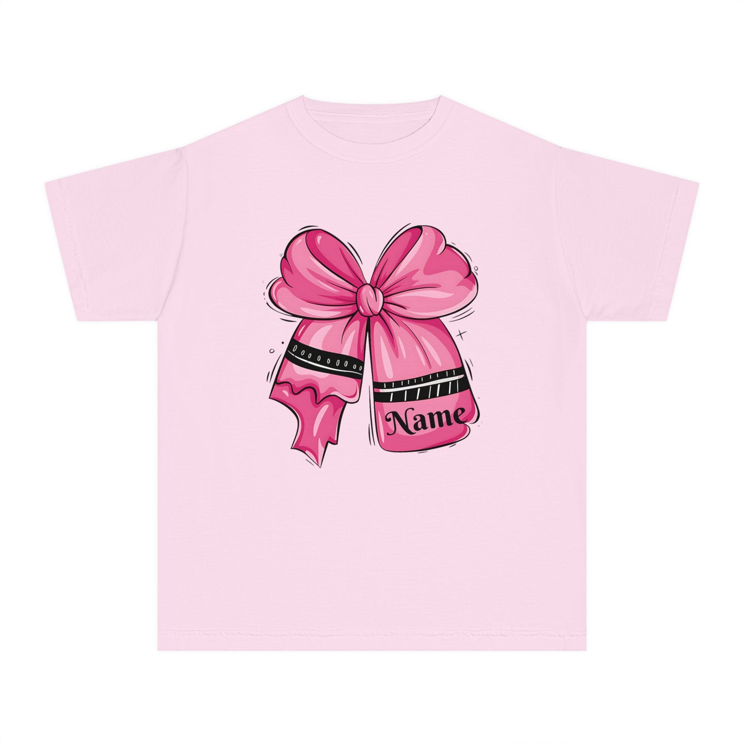 Personalized Youth Midweight Tee with Cute Pink Bow Design, Ideal Birthday Gift, Custom Name Shirt for Kids, Casual Wear, Gift for Girls