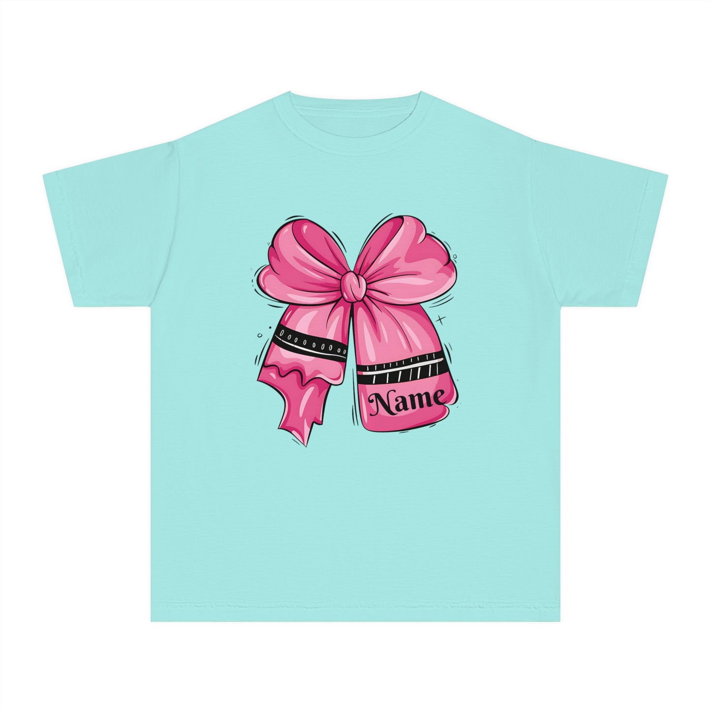 Personalized Youth Midweight Tee with Cute Pink Bow Design, Ideal Birthday Gift, Custom Name Shirt for Kids, Casual Wear, Gift for Girls