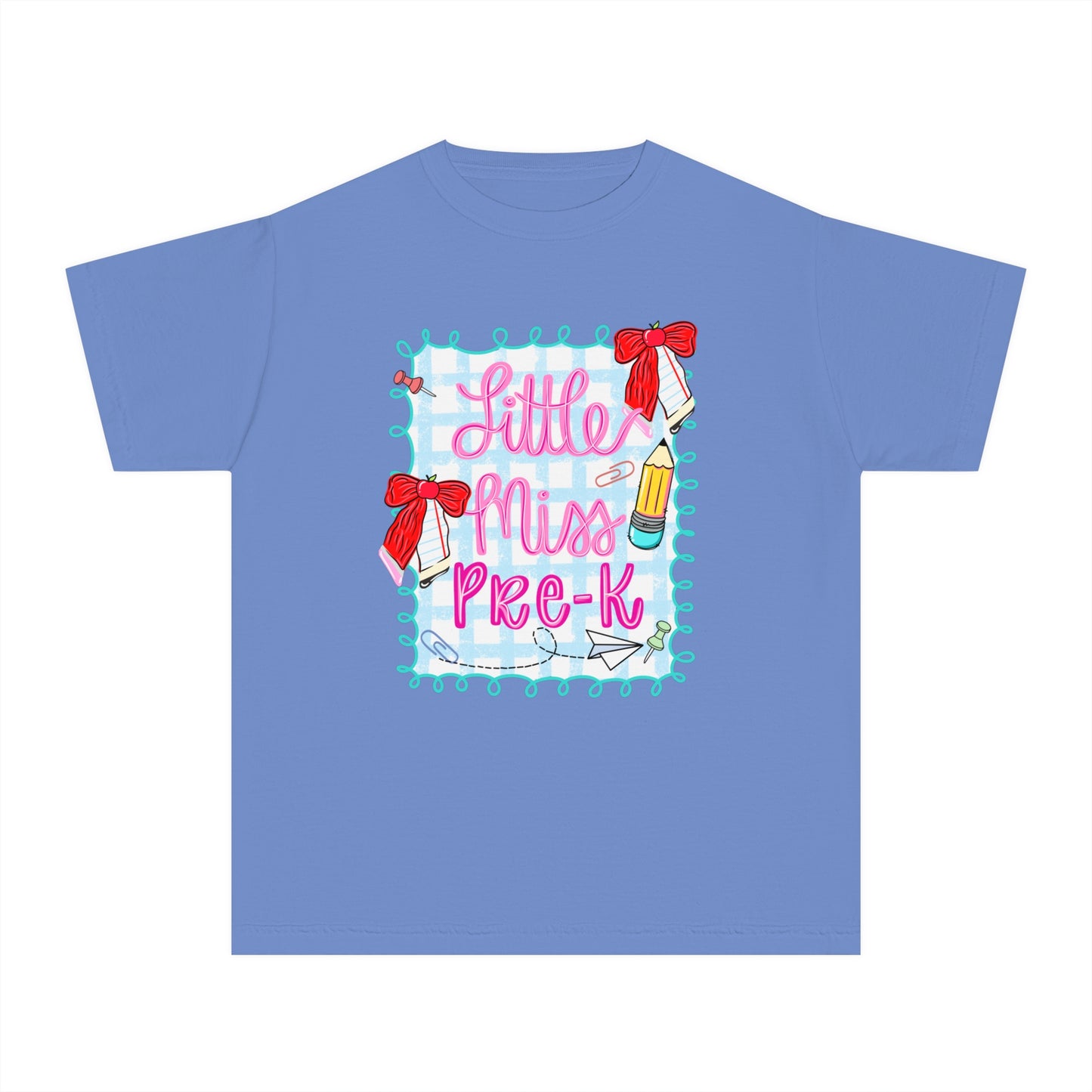 Little Miss Pre-K Youth Midweight Tee, Fun Kids T-Shirt, Preschool Shirt, Cute Back-to-School Top, Birthday Gift for Girls