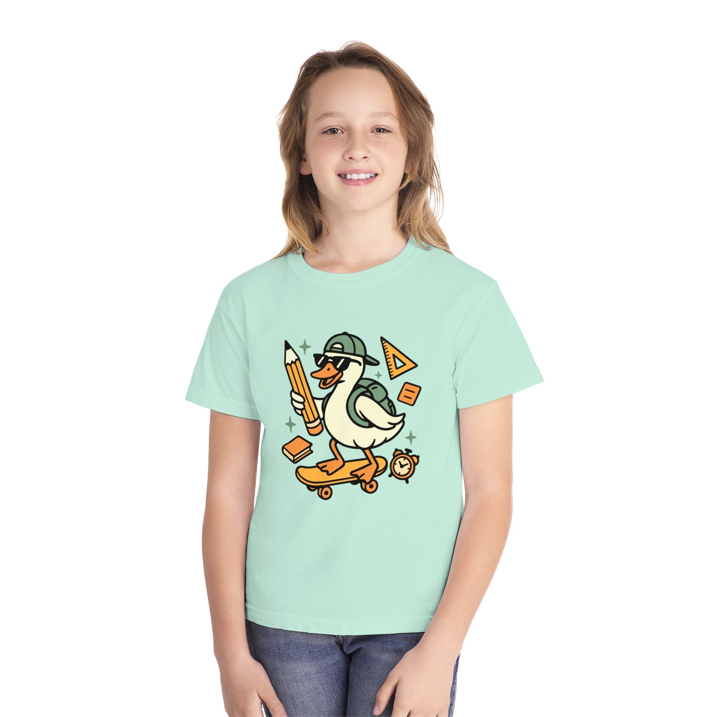 Skateboard Duck Youth Tee, Fun Kids Graphic T-Shirt, Quirky Animal Shirt, Back to School Fashion, Gifts for Young Creatives