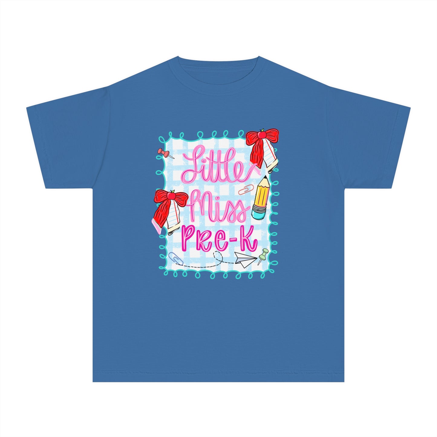 Little Miss Pre-K Youth Midweight Tee, Fun Kids T-Shirt, Preschool Shirt, Cute Back-to-School Top, Birthday Gift for Girls
