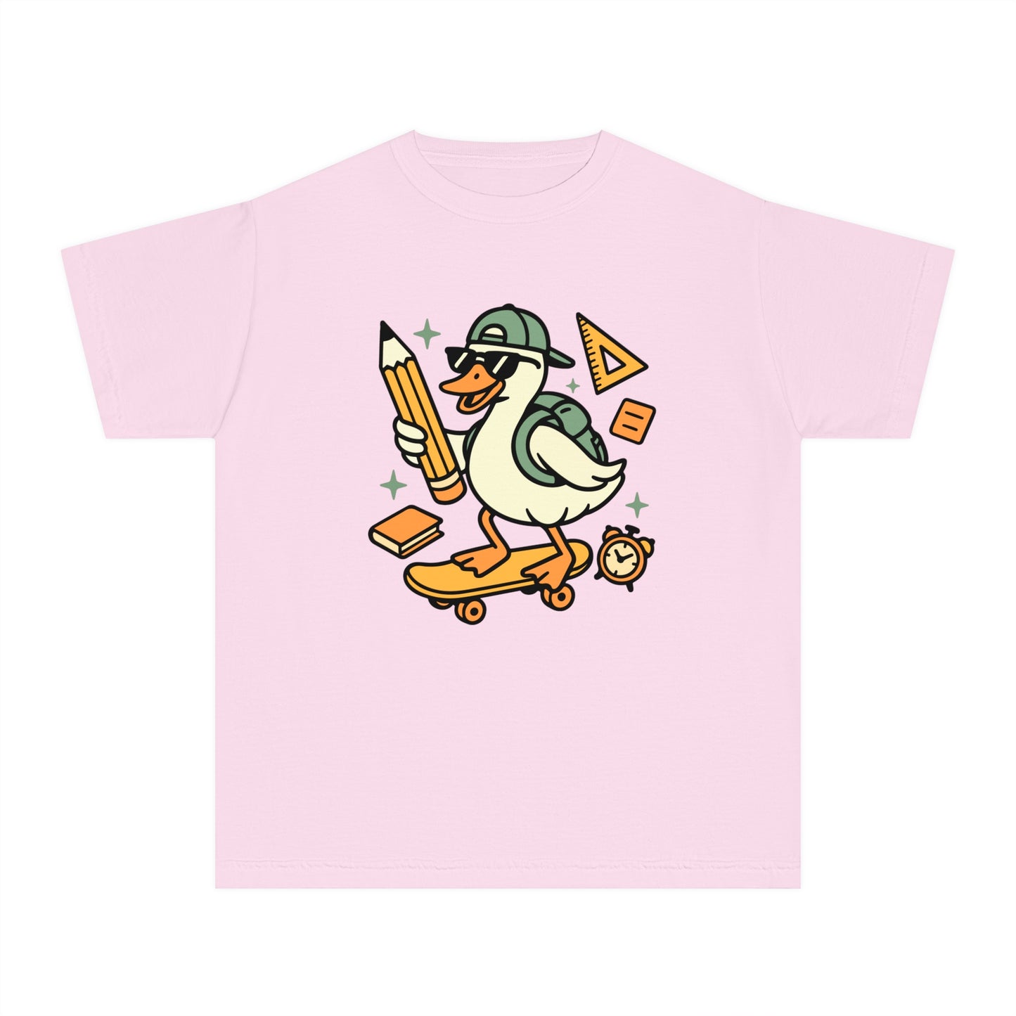Skateboard Duck Youth Tee, Fun Kids Graphic T-Shirt, Quirky Animal Shirt, Back to School Fashion, Gifts for Young Creatives