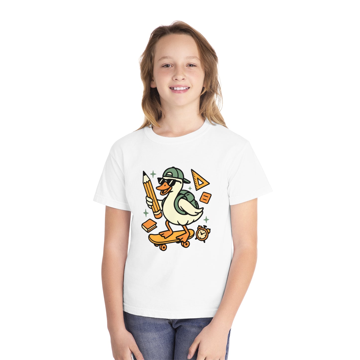 Skateboard Duck Youth Tee, Fun Kids Graphic T-Shirt, Quirky Animal Shirt, Back to School Fashion, Gifts for Young Creatives