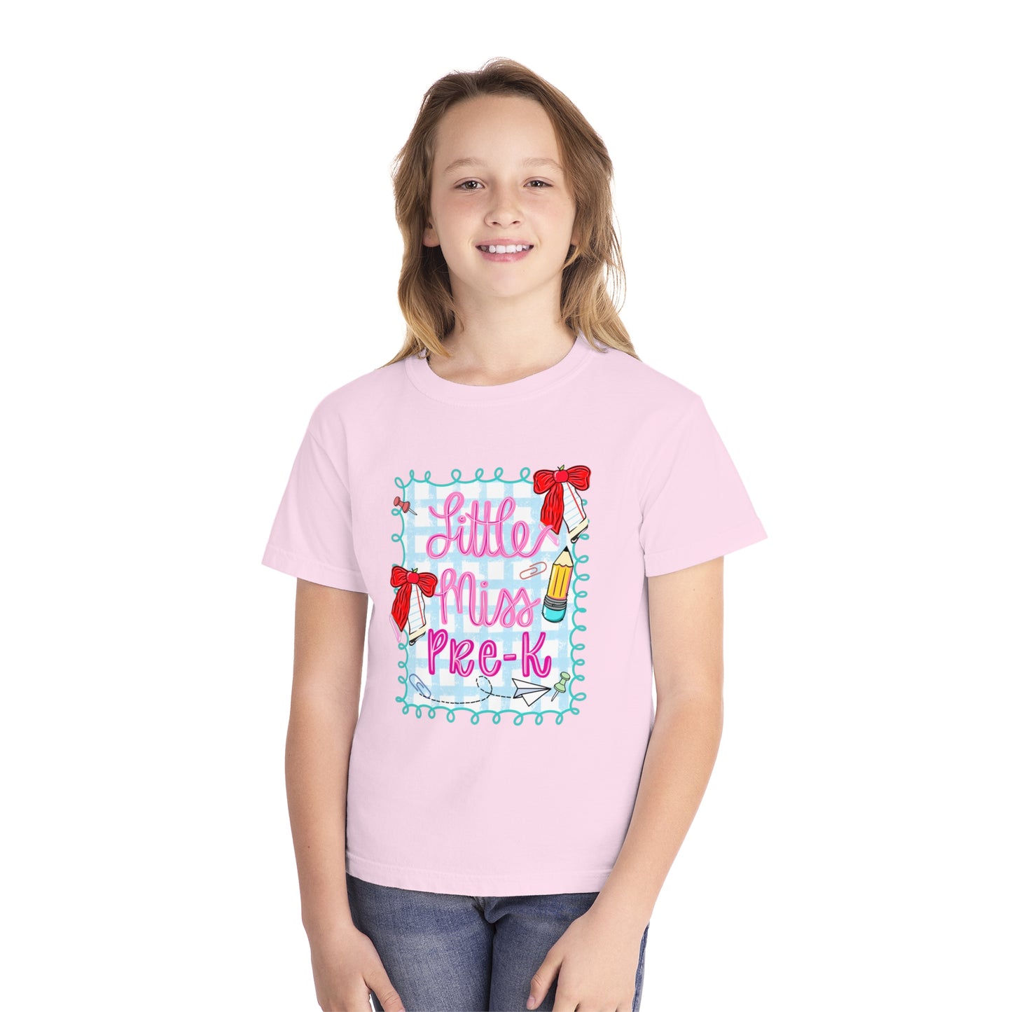 Little Miss Pre-K Youth Midweight Tee, Fun Kids T-Shirt, Preschool Shirt, Cute Back-to-School Top, Birthday Gift for Girls