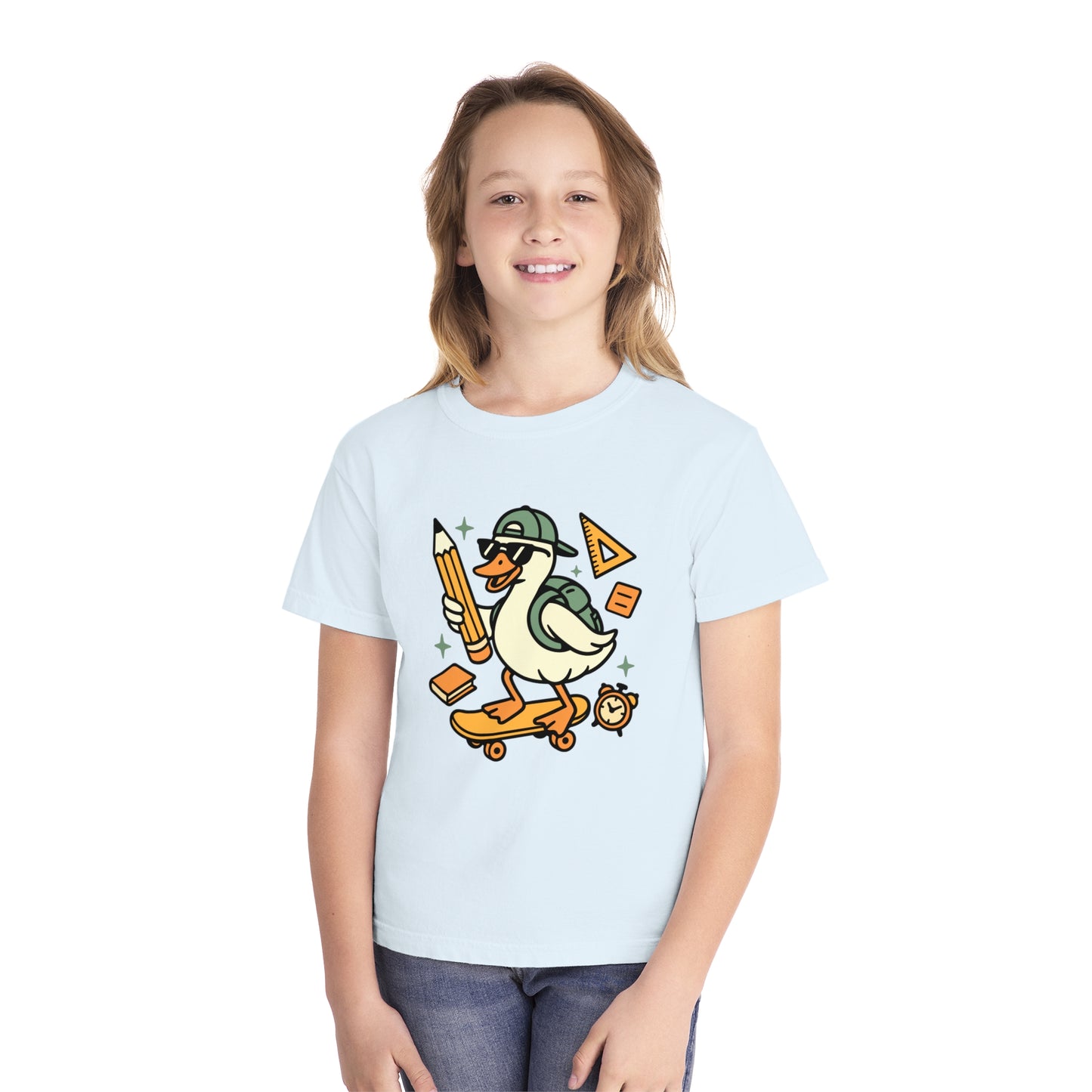 Skateboard Duck Youth Tee, Fun Kids Graphic T-Shirt, Quirky Animal Shirt, Back to School Fashion, Gifts for Young Creatives