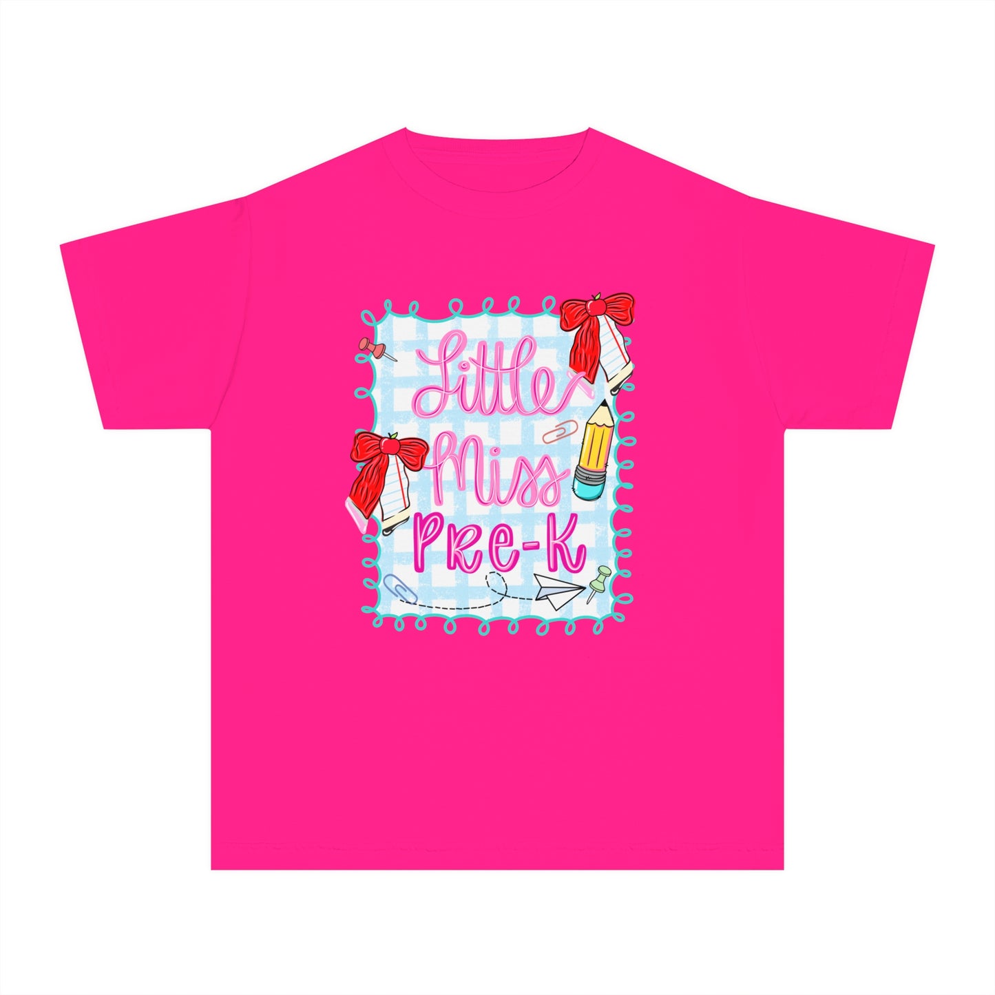 Little Miss Pre-K Youth Midweight Tee, Fun Kids T-Shirt, Preschool Shirt, Cute Back-to-School Top, Birthday Gift for Girls