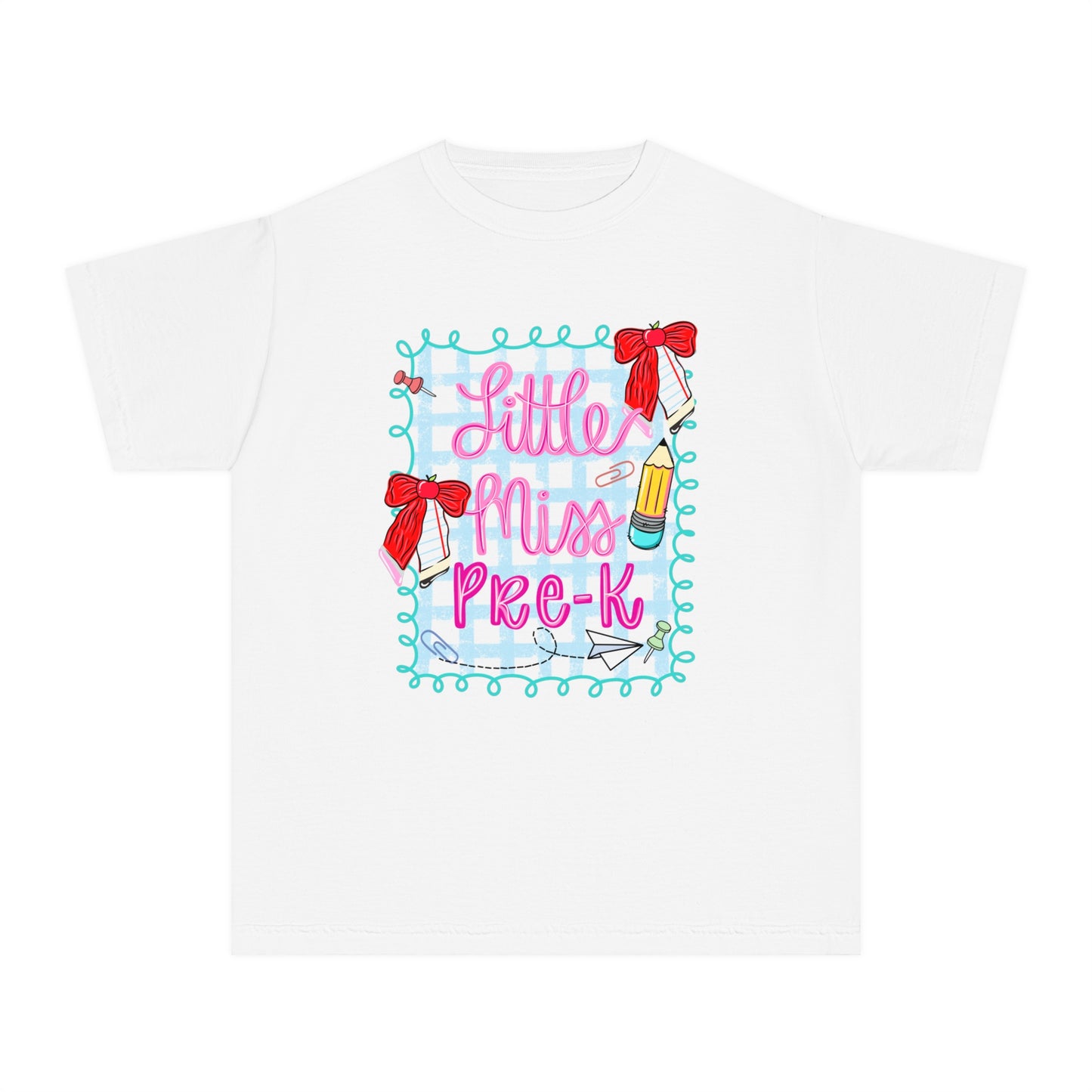 Little Miss Pre-K Youth Midweight Tee, Fun Kids T-Shirt, Preschool Shirt, Cute Back-to-School Top, Birthday Gift for Girls