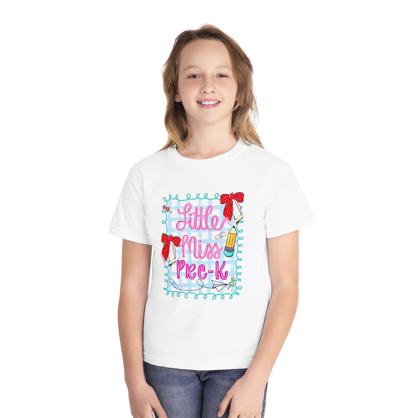Little Miss Pre-K Youth Midweight Tee, Fun Kids T-Shirt, Preschool Shirt, Cute Back-to-School Top, Birthday Gift for Girls