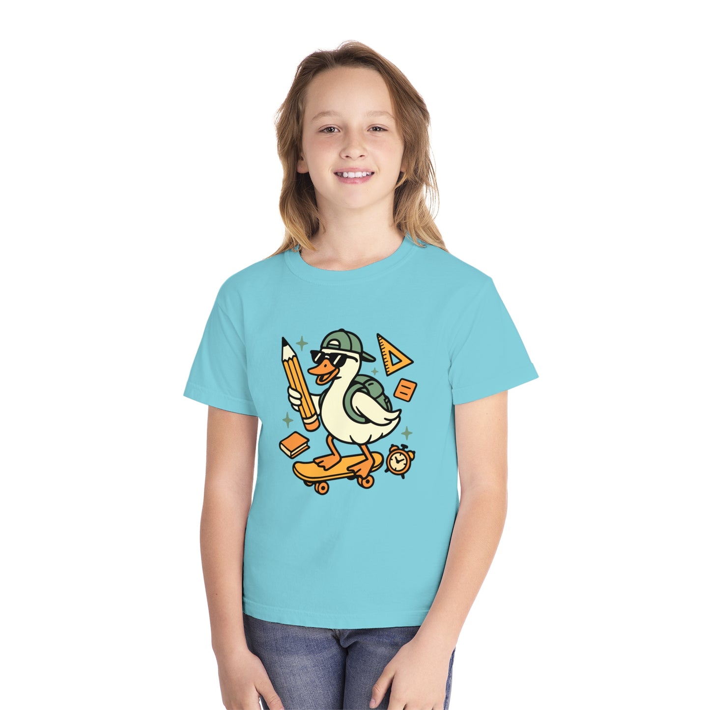 Skateboard Duck Youth Tee, Fun Kids Graphic T-Shirt, Quirky Animal Shirt, Back to School Fashion, Gifts for Young Creatives