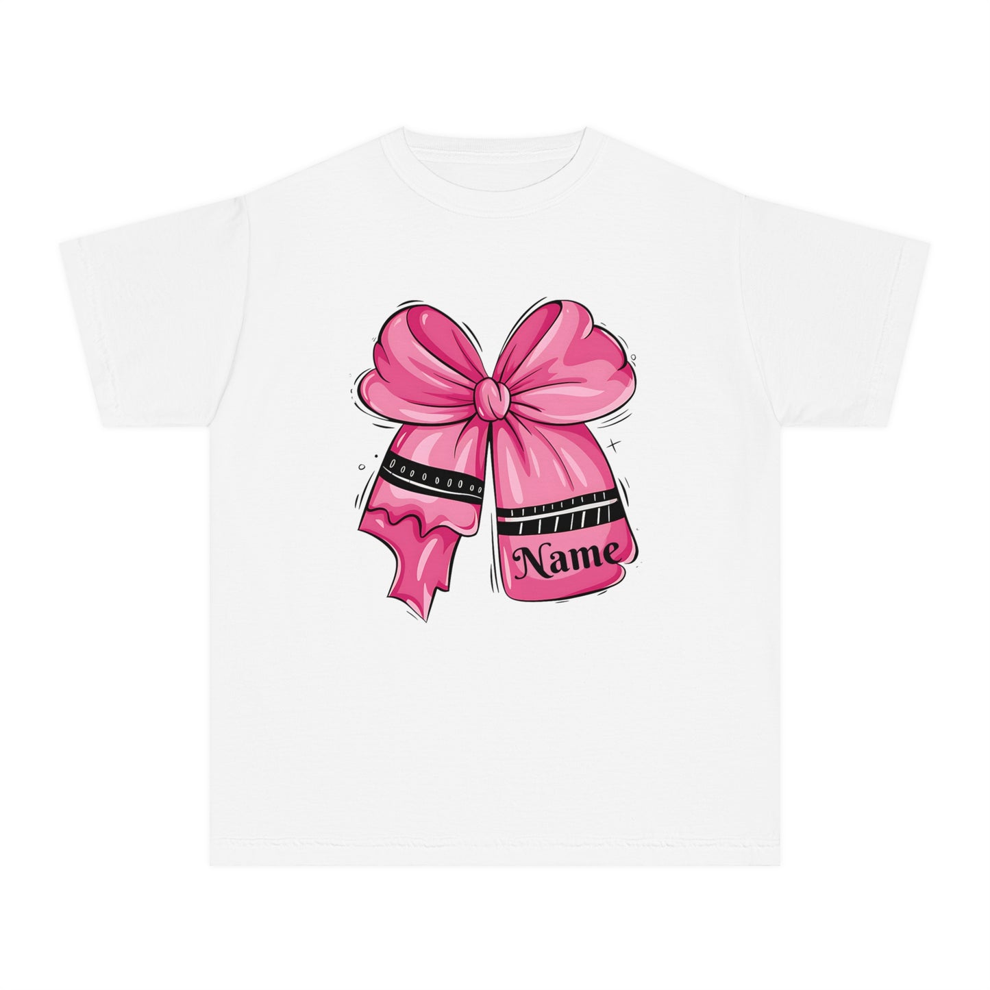 Personalized Youth Midweight Tee with Cute Pink Bow Design, Ideal Birthday Gift, Custom Name Shirt for Kids, Casual Wear, Gift for Girls