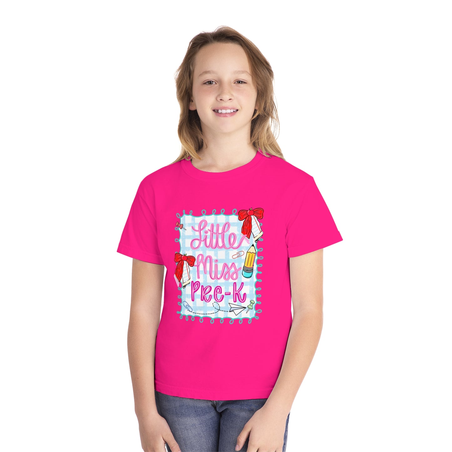 Little Miss Pre-K Youth Midweight Tee, Fun Kids T-Shirt, Preschool Shirt, Cute Back-to-School Top, Birthday Gift for Girls
