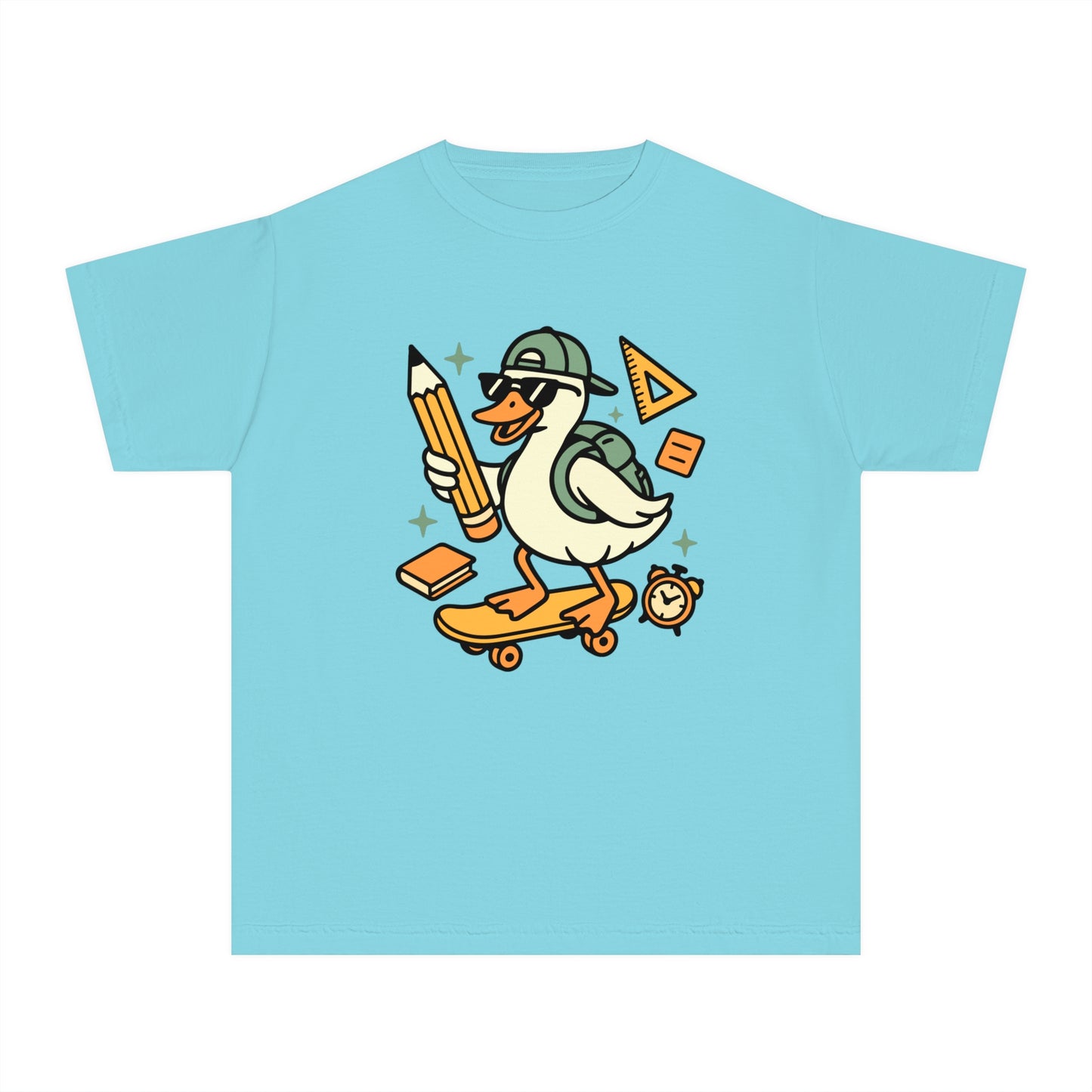 Skateboard Duck Youth Tee, Fun Kids Graphic T-Shirt, Quirky Animal Shirt, Back to School Fashion, Gifts for Young Creatives