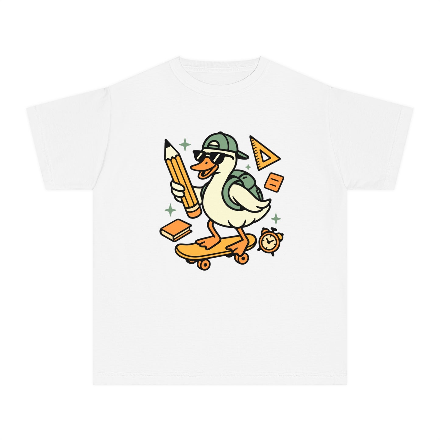 Skateboard Duck Youth Tee, Fun Kids Graphic T-Shirt, Quirky Animal Shirt, Back to School Fashion, Gifts for Young Creatives