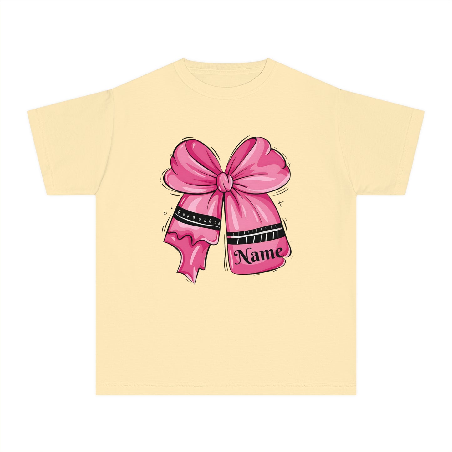 Personalized Youth Midweight Tee with Cute Pink Bow Design, Ideal Birthday Gift, Custom Name Shirt for Kids, Casual Wear, Gift for Girls