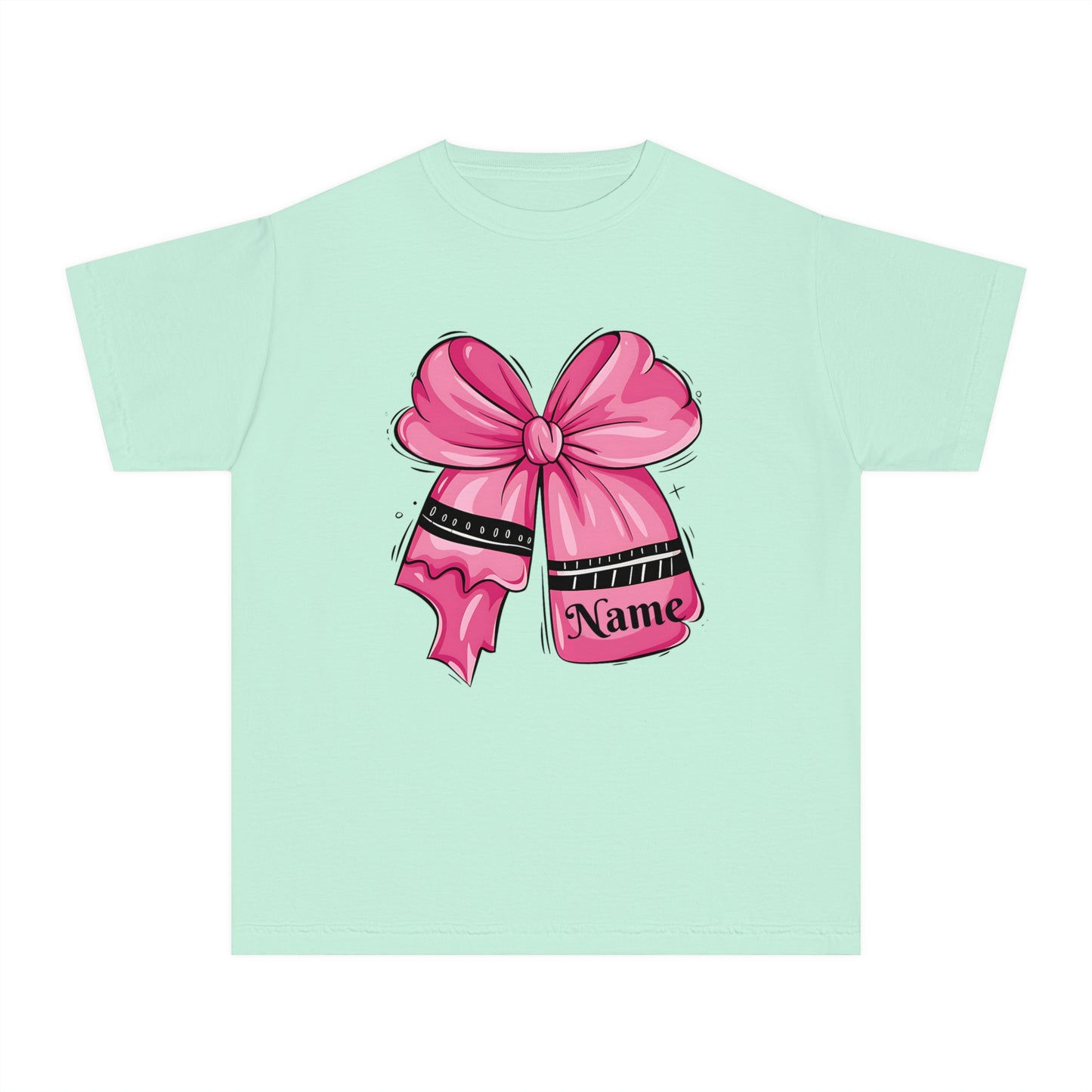 Personalized Youth Midweight Tee with Cute Pink Bow Design, Ideal Birthday Gift, Custom Name Shirt for Kids, Casual Wear, Gift for Girls
