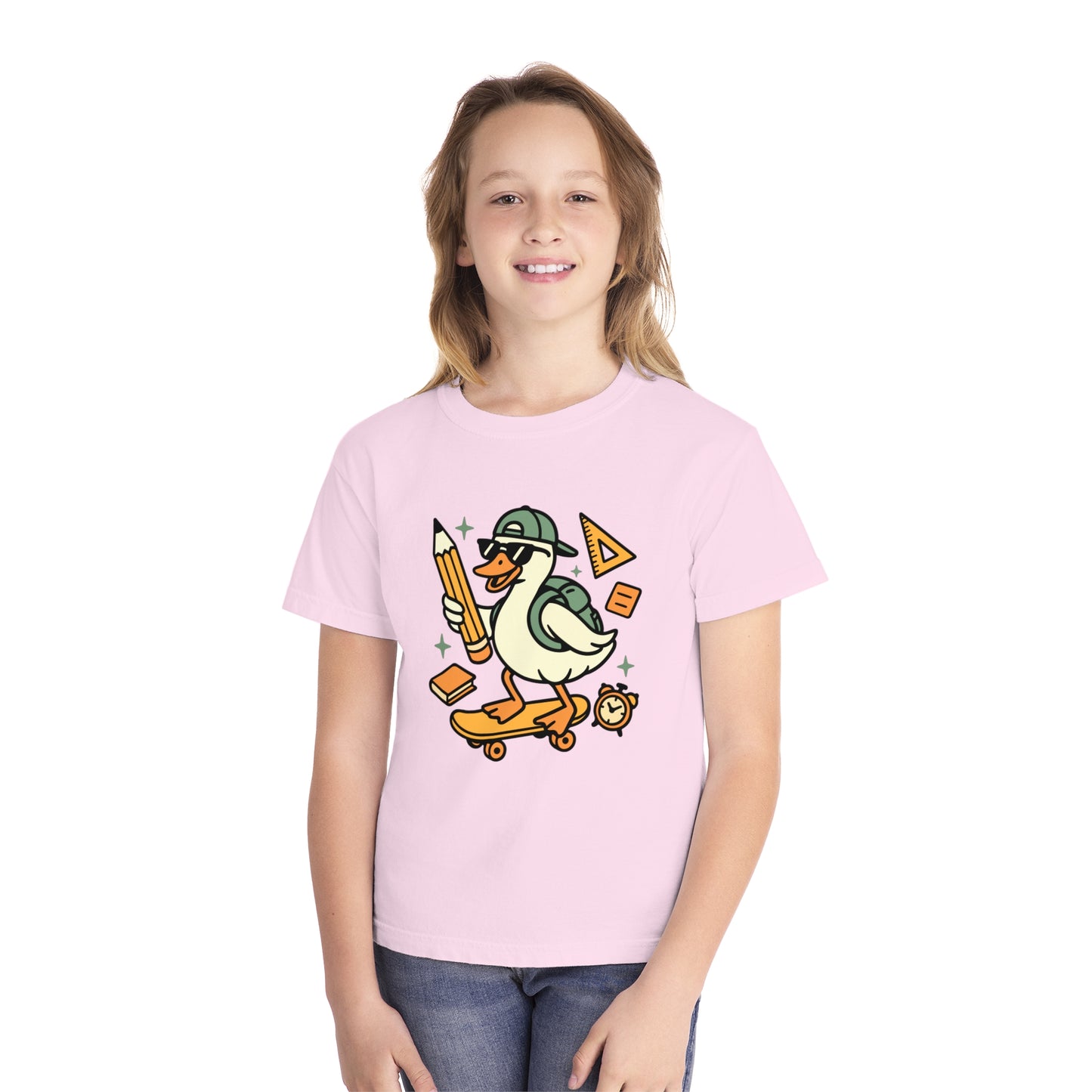 Skateboard Duck Youth Tee, Fun Kids Graphic T-Shirt, Quirky Animal Shirt, Back to School Fashion, Gifts for Young Creatives