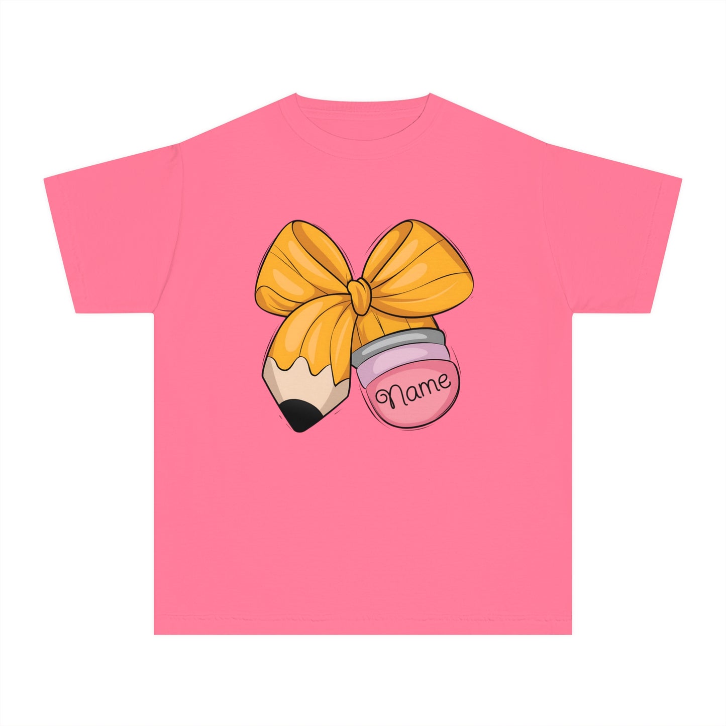 Customized Personalized Kids' Tee with Bow and Pencil Design, Cute Youth T-Shirt for School, Back to School Gift, Classroom Wear, Customizable [...]