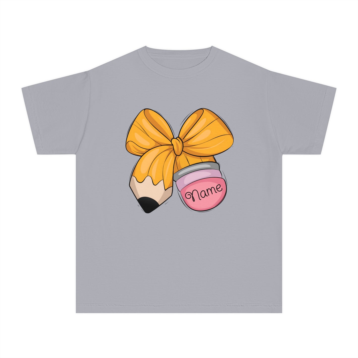 Customized Personalized Kids' Tee with Bow and Pencil Design, Cute Youth T-Shirt for School, Back to School Gift, Classroom Wear, Customizable [...]