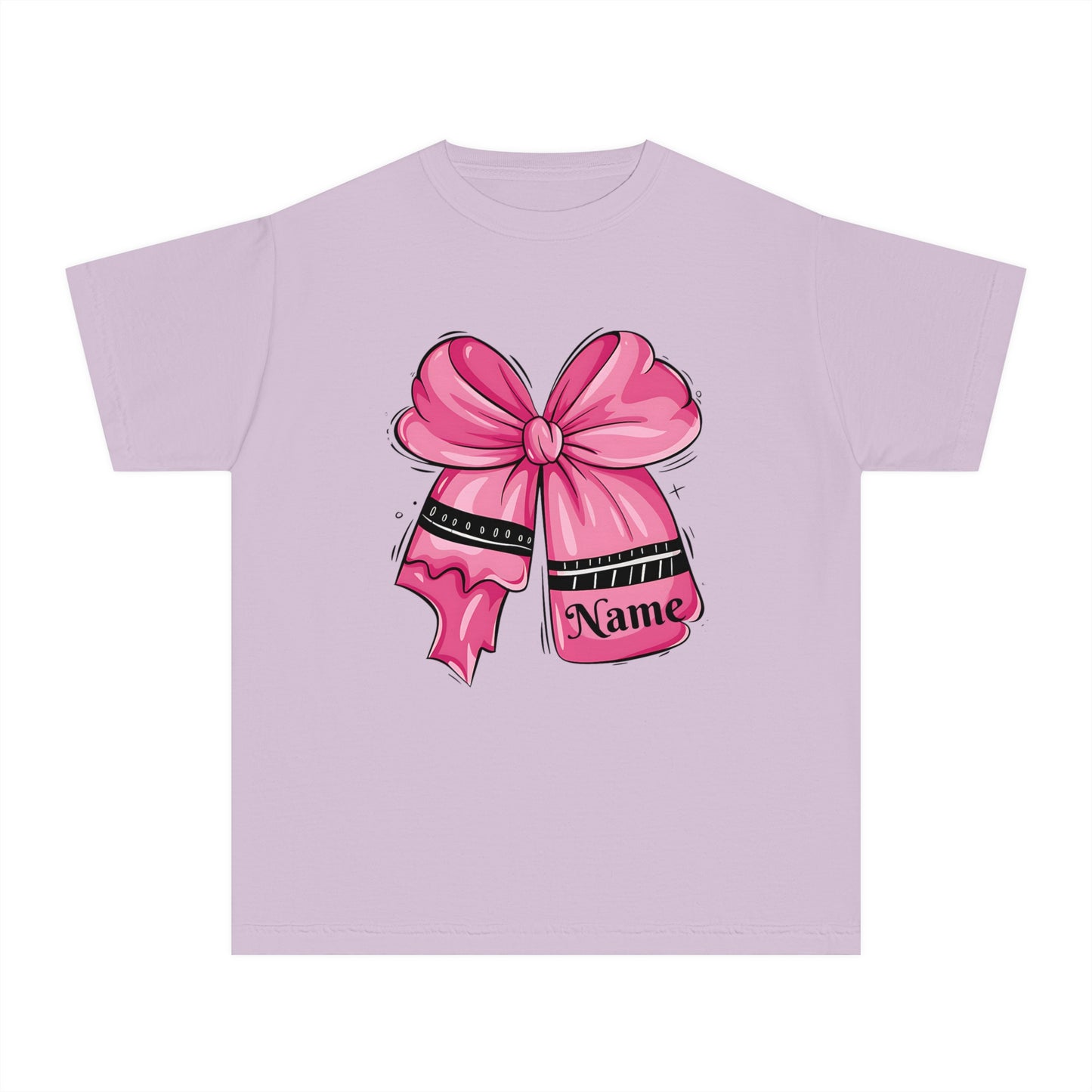 Personalized Youth Midweight Tee with Cute Pink Bow Design, Ideal Birthday Gift, Custom Name Shirt for Kids, Casual Wear, Gift for Girls