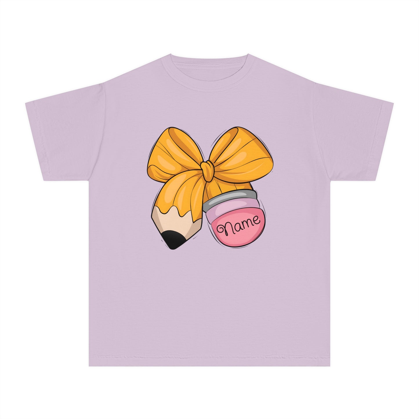 Customized Personalized Kids' Tee with Bow and Pencil Design, Cute Youth T-Shirt for School, Back to School Gift, Classroom Wear, Customizable [...]