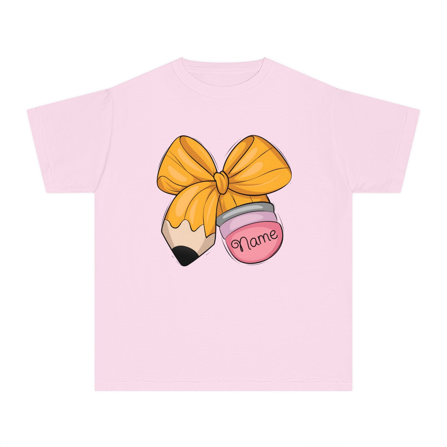 Customized Personalized Kids' Tee with Bow and Pencil Design, Cute Youth T-Shirt for School, Back to School Gift, Classroom Wear, Customizable [...]