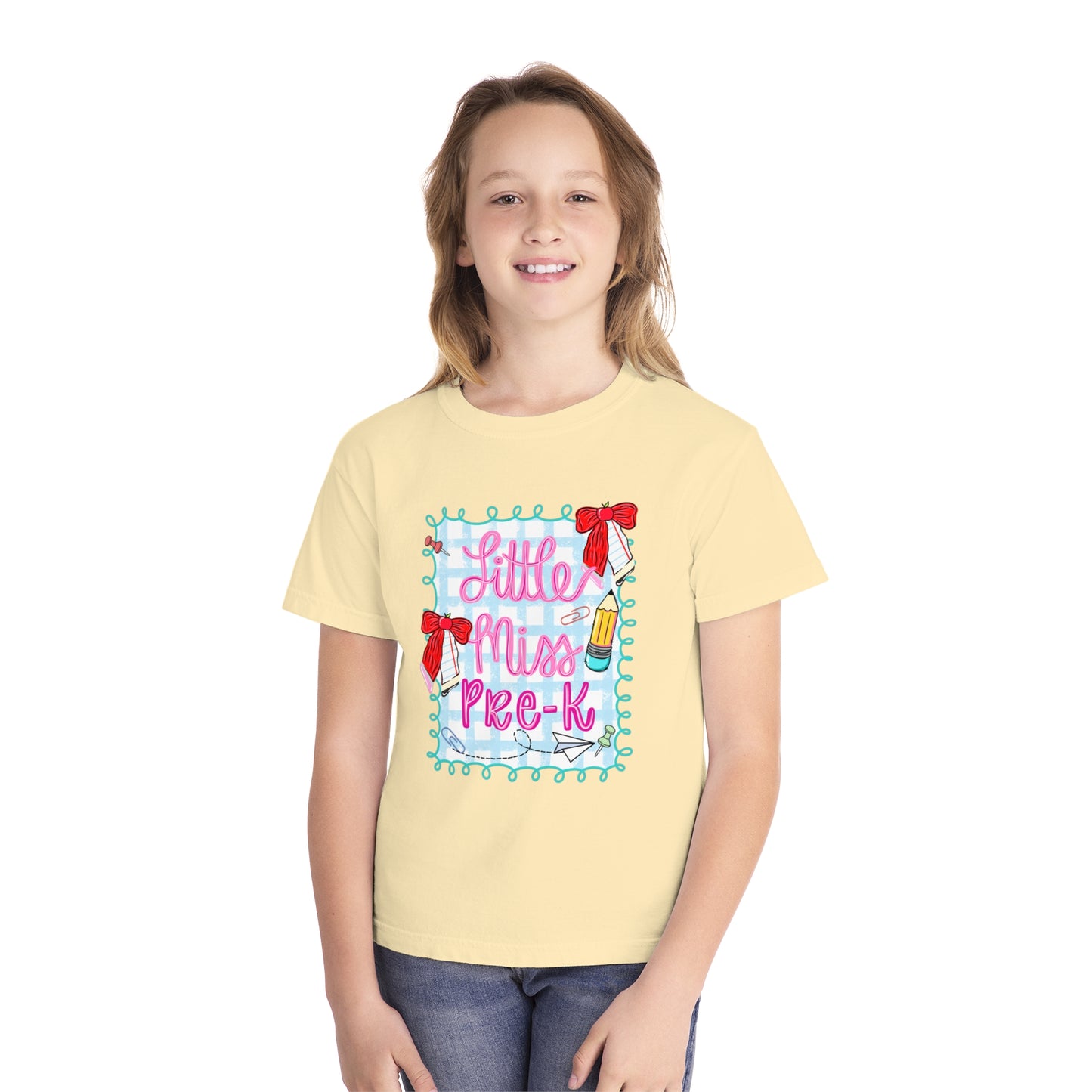 Little Miss Pre-K Youth Midweight Tee, Fun Kids T-Shirt, Preschool Shirt, Cute Back-to-School Top, Birthday Gift for Girls
