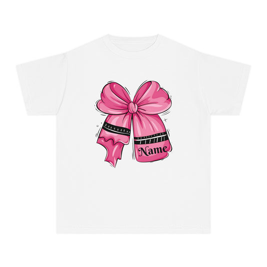 Personalized Youth Midweight Tee with Cute Pink Bow Design, Ideal Birthday Gift, Custom Name Shirt for Kids, Casual Wear, Gift for Girls